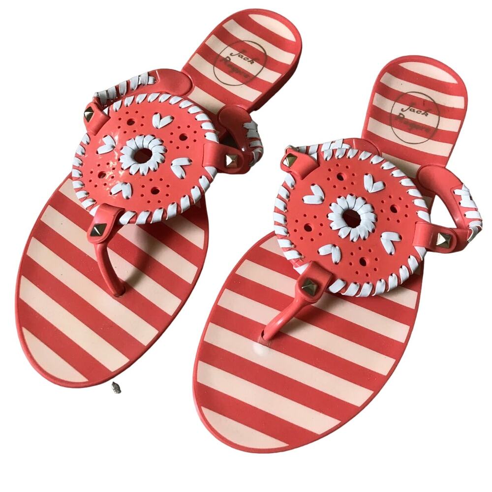 JACK ROGERS coral orange white classic jelly slip on slide sandals